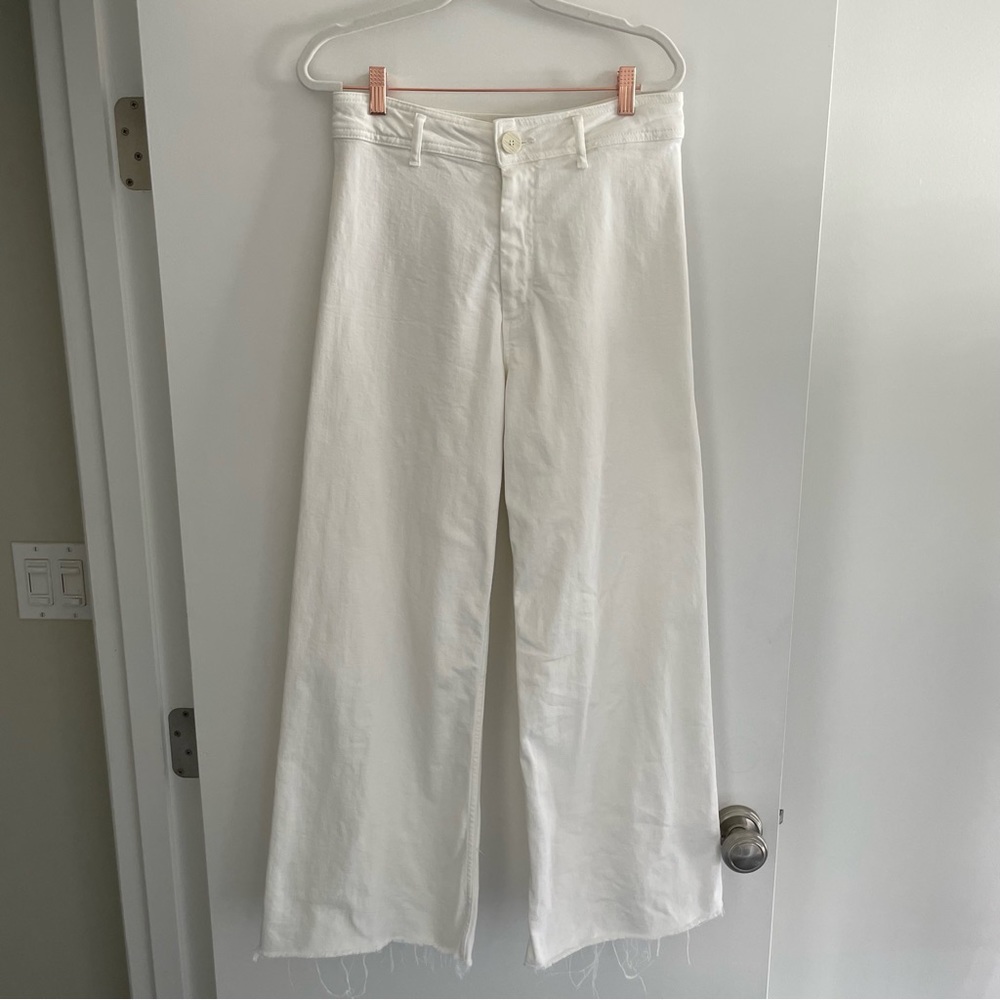 ZARA Marine straight Jeans in white with cream button 8